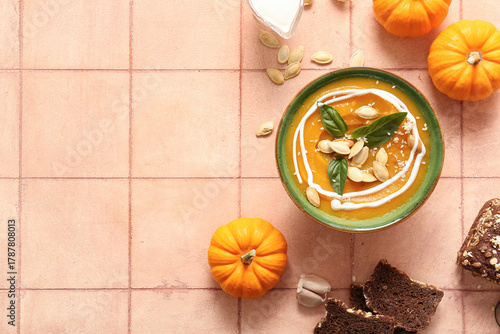 Creamy pumpkin soup with ba...