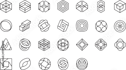 Collection of abstract geometric shapes and icons