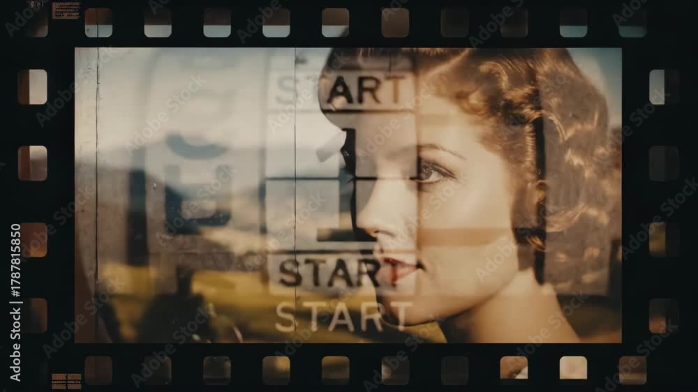 Vintage movie film frame with old count down to three, a retro start sequence for cinematic opening or closing title.