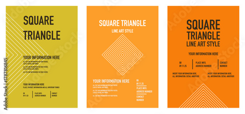 lemon orange template poster. Vectorized square line art vector art as poster template. Geometric line art, as poster, leaflet banner template. Template set.