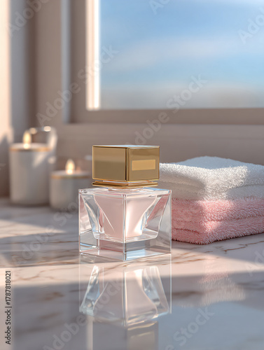 Luxury bathroom interior with cleansing balm and spa decor. Wellness and self care atmosphere. 
