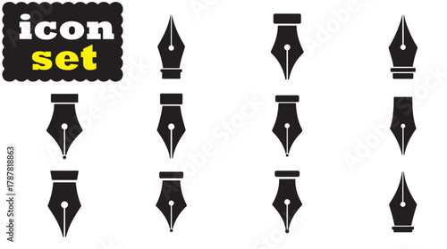 Fountain Pen Nib icon Set, Fountain Pen Nib solid vector