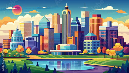 Very beautiful view of downtown Minneapolis, Minnesota, USA, featuring the city skyline, modern skyscrapers, urban streets, and a realistic vibrant metropolitan landscape under natural daylight.