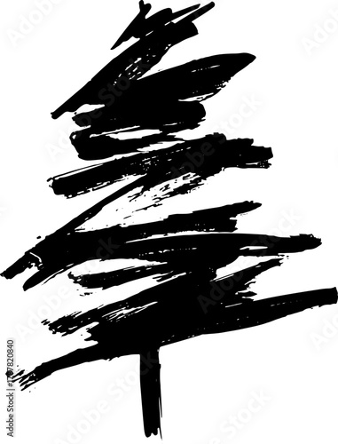 Real Hand Drawn Illustration Grunge Watercolor Spruce.