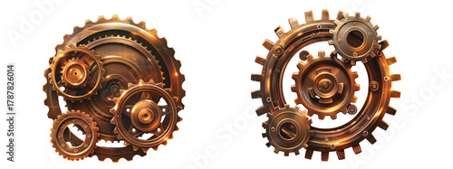 Transparent set of vintage steampunk gears and cogs made of aged metal