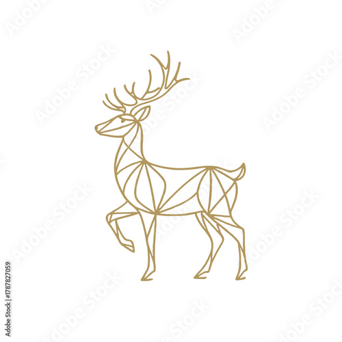 Geometric gold line art of a standing deer in minimalist style on isolated background
