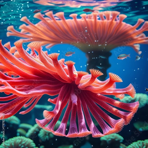 Terumbu karang yang berwarna-warni dipenuhi dengan kehidupan di bawah air