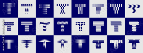 Digital stripe line abstract letter T logo bundle