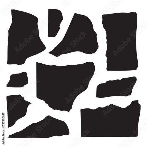 Black Silhouettes of Irregularly Shaped Stones on White Background rock