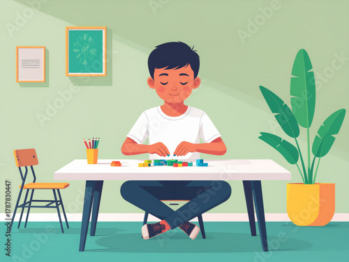 Young man playing plasticine 