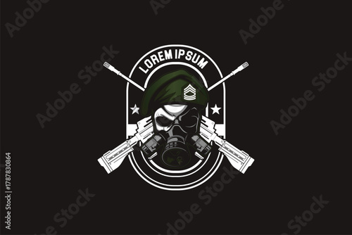 Military skull with gas mask vector image badge logo template