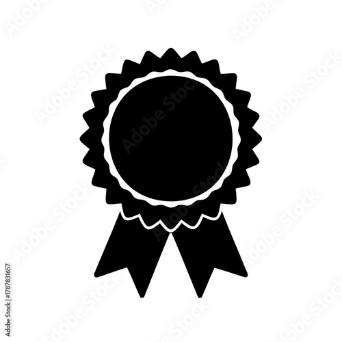 Black award rosette badge with ribbons vector illustration Vector, illustration