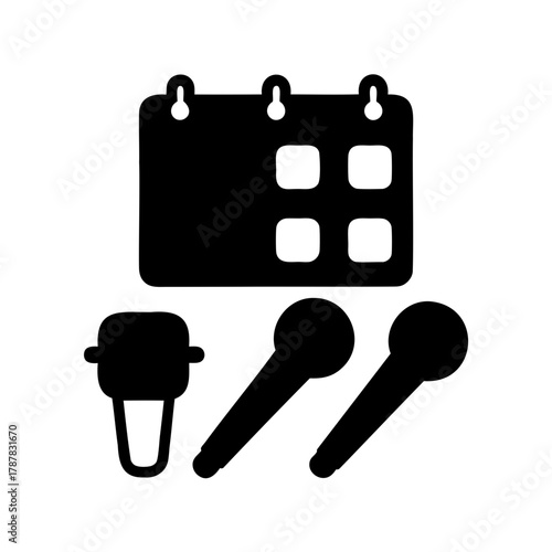 Calendar and microphones icon for scheduled media events and news Vector, illustration