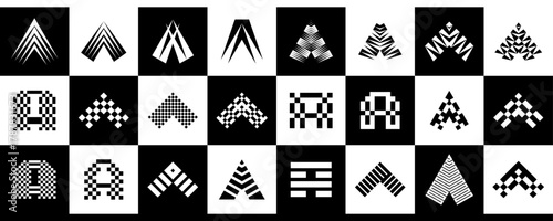 Geometric line abstract letter A logo branding set