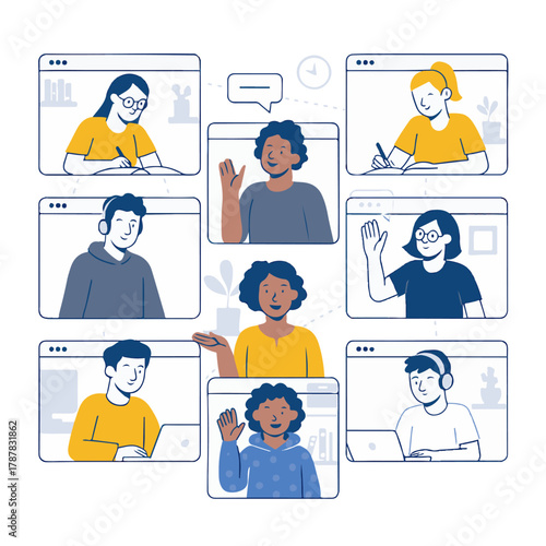Online Group Meeting or Virtual Classroom color vector