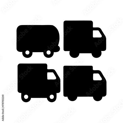 Delivery truck icons set; flat silhouette transport symbols Vector, illustration