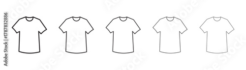 Thin Line T-Shirt Vector Icons Collection for Fashion and Apparel Mockup. Minimal T-Shirt Outline Icon Pack Vector Design for Clothing Template. Flat Line T-Shirt Vector Icon Set