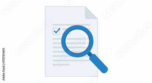 Magnifying glass examining document with checklist, symbolizing review and analysis