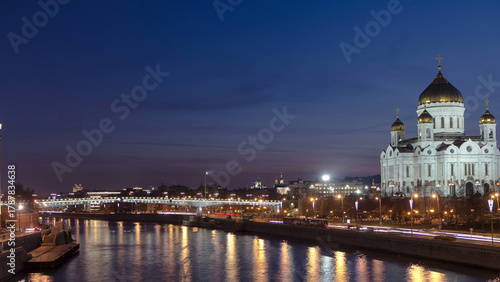 Majestic orthodox Cathedral of Christ Saviour day to night Timelapse hyperlapse, Russia