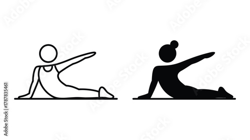 Yoga pose icon illustration featuring a person in a stretching position, promoting fitness, wellness, and healthy lifestyle. outline and silhouette graphic design element