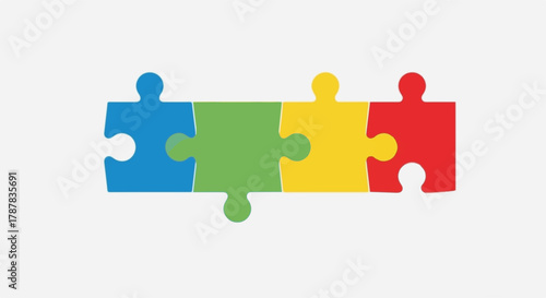 Four colorful puzzle pieces connecting to form a unified whole on a white background