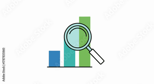 Magnifying glass over growing bar graph symbolizing data analysis and business growth.