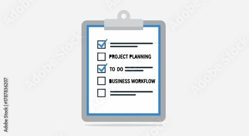 Clipboard with a checklist showing completed tasks for project planning and business workflow.