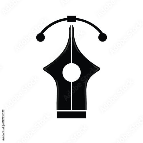 A black and white illustration of a pen nib with a bezier curve on a white isolated background