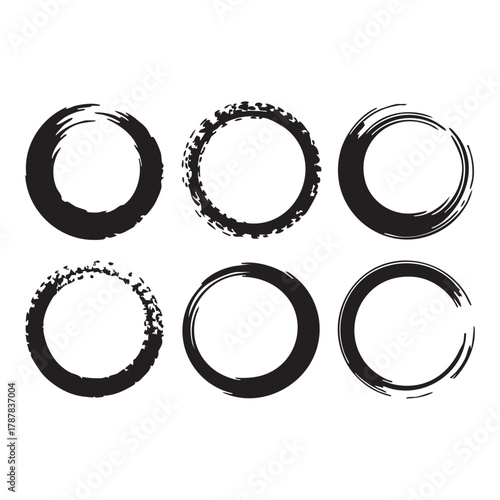 Six black ink brush stroke circles on white background vector 2