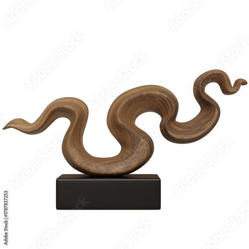Wooden wave abstract sculpture in smooth, flowing design with elegant curves and rich brown color