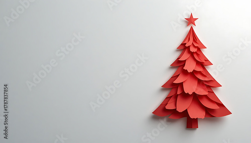 Red Paper Christmas Tree Decor on White Background for Holiday Seasonal Celebrations