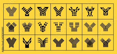 Company flat abstract decorative letter Y logo set