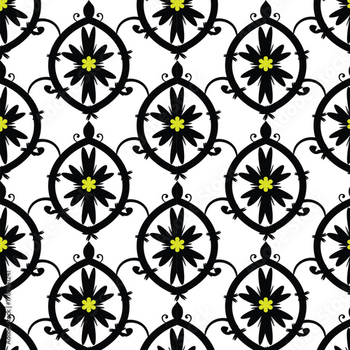 Black and yellow floral seamless pattern