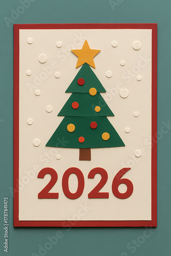 2026 Christmas Tree Card with Colorful Decorations