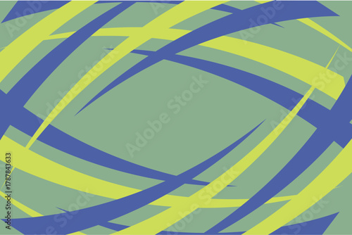 Abstract dynamic swirl with intersecting blade like arcs in soft green and blue tones, modern geometric motion vector background
