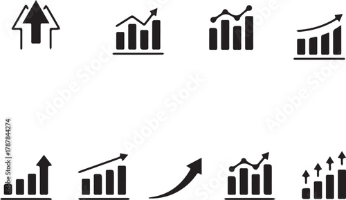 Business Growth and Statistics Black Icon Set