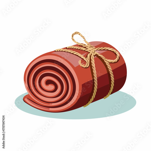 Rolled wool blanket tied with string