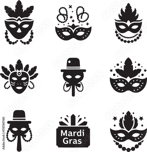Festive masks and Mardi Gras sign masquerade party