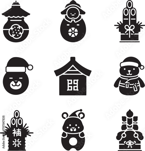 Japanese New Year decorations and characters kadomatsu daruma