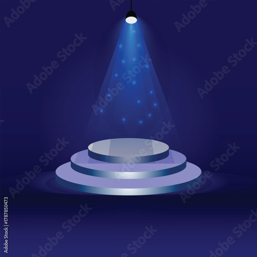 Three step podium or pedestal with spotlight vector illustration