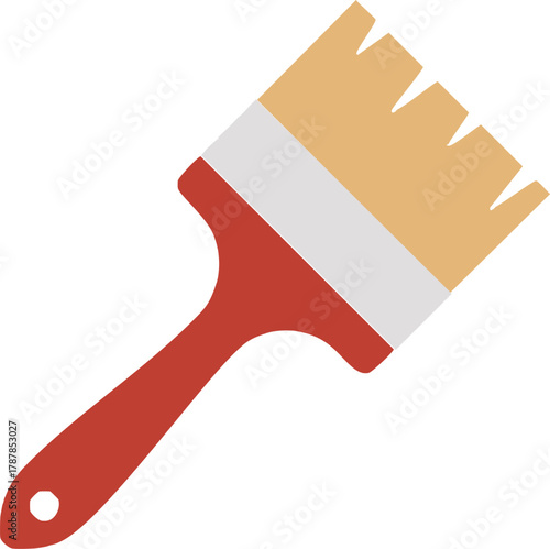 Flat Design Paintbrush Icon with Tapered Bristles Wooden Handle Slight Paint Smear and Diagonal Placement