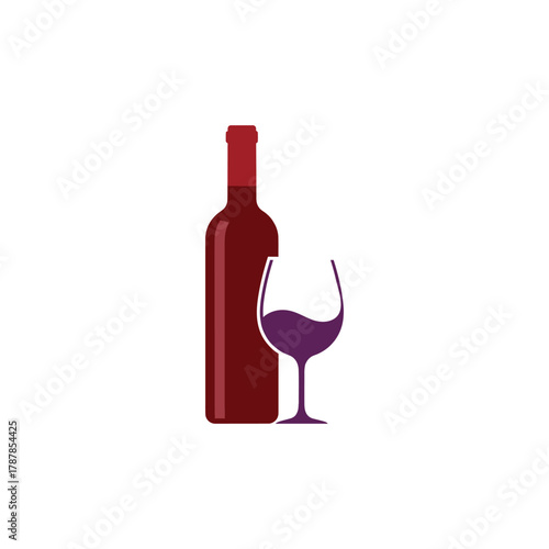 Red wine bottle and glass stand side by side on white surface, representing elegance and celebration, creating a sophisticated and inviting ambiance.
