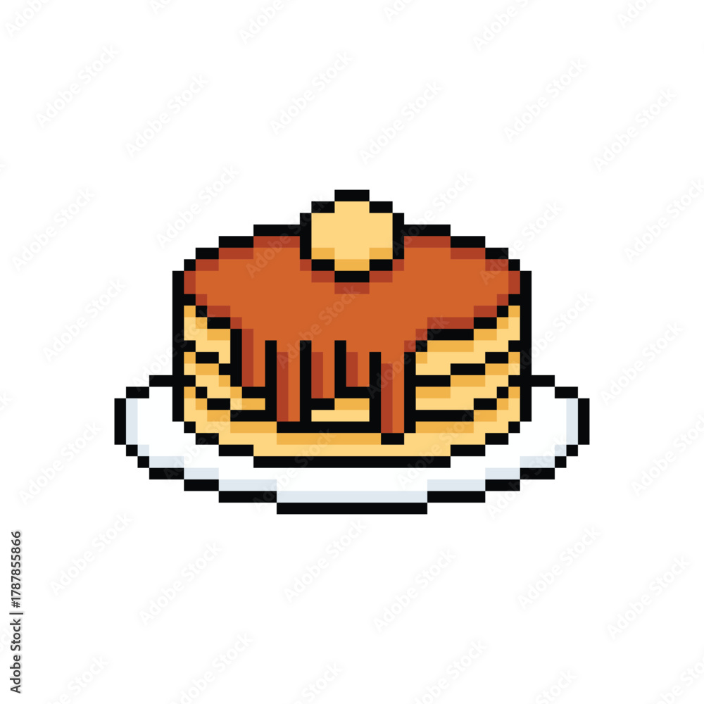 Obraz premium pixel pancakes icon. Vector pixel art 8 bit logo for game