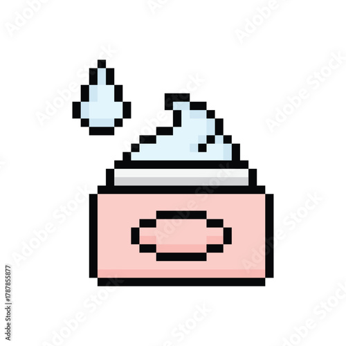 pixel face cosmetic cream icon. Vector pixel art 8 bit logo for game