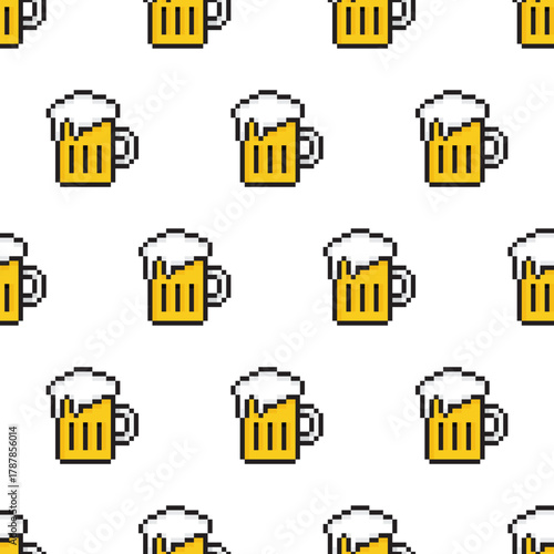  pixel beer glass  Seamless Pattern vector beer mug background  pixel art for 8 bit game