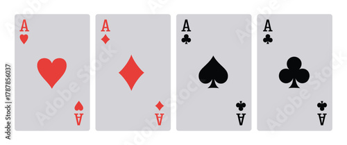 Set of ace card suit on white background, hearts, diamonds, clubs and spades symbols