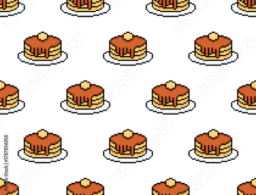  pixel pancakes Seamless Pattern vector background  pixel art for 8 bit game