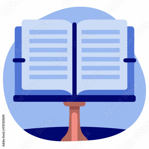 Sheet music stand, open book, music practice, blue background