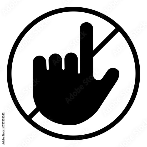 No hand gesture with index finger solid icon, prohibited act concept, voting is banned sign on white background, glyph style for mobile web design. Vector graphics.