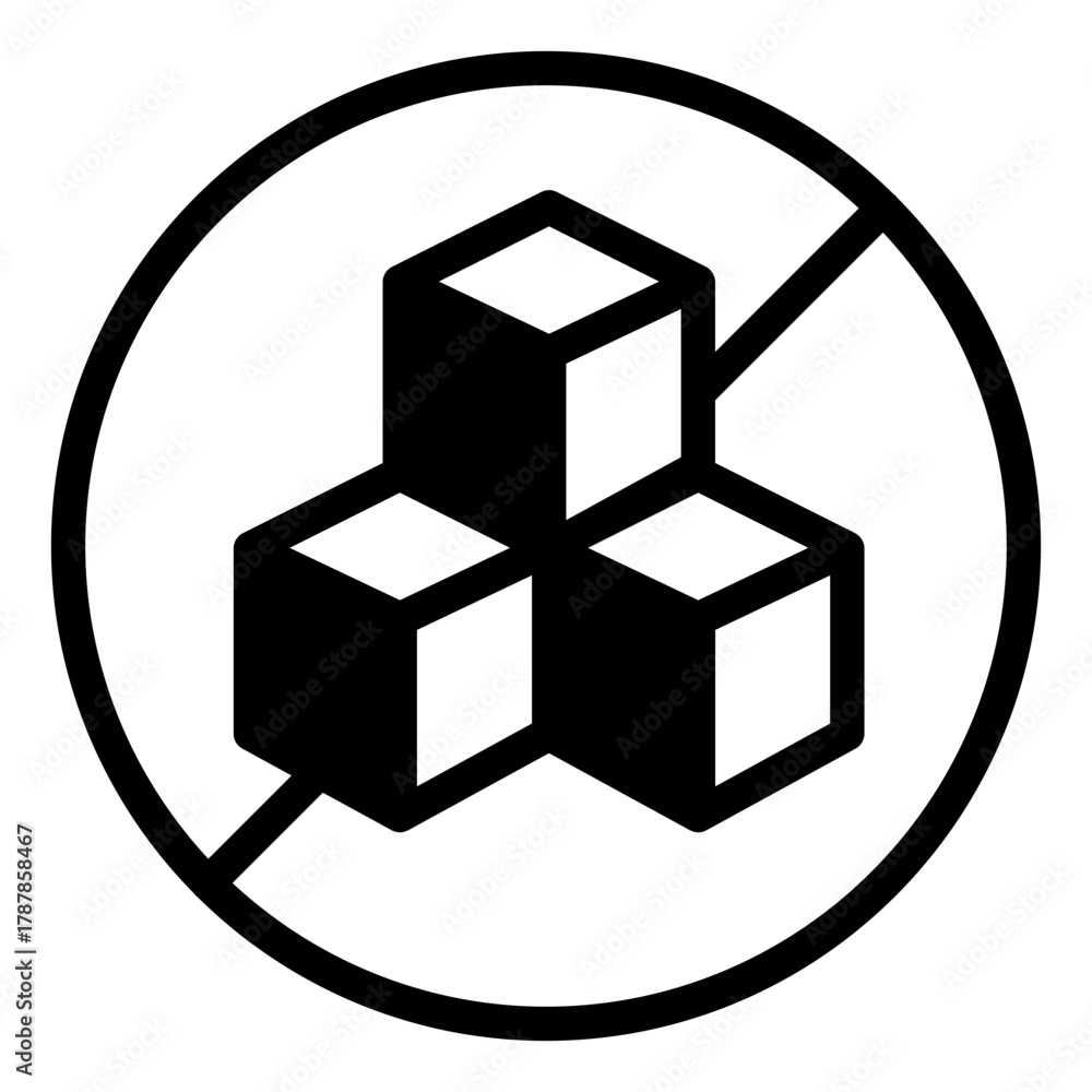 Obraz premium No sugar cubes solid icon, sugar free concept, sugar-free sign on white background, glyph style for mobile web design. Vector graphics.